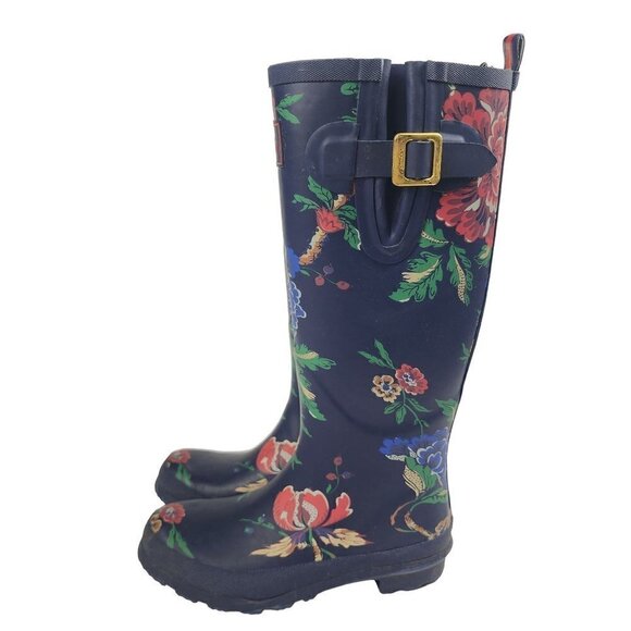 Joules Tall Rain Boots R Welly Print Navy Blue Floral Waterproof Women's 5 - Picture 4 of 13